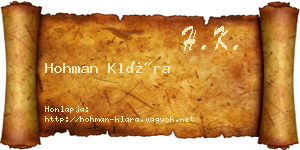 Hohman Klára névjegykártya