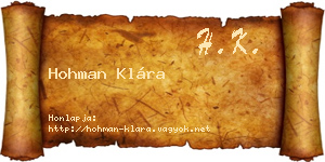 Hohman Klára névjegykártya